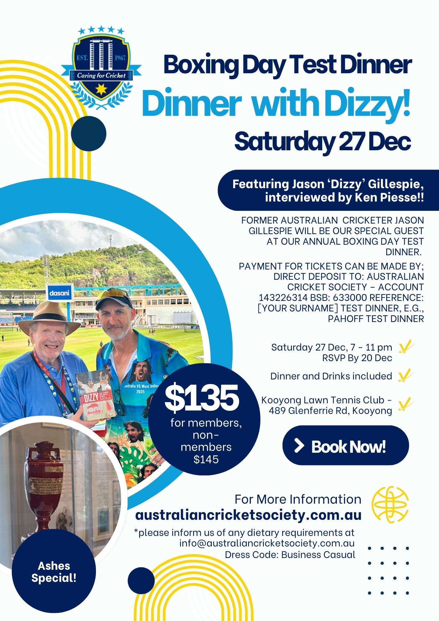 Boxing Day Test Dinner Featuring Jason Gillespie - 27 Dec